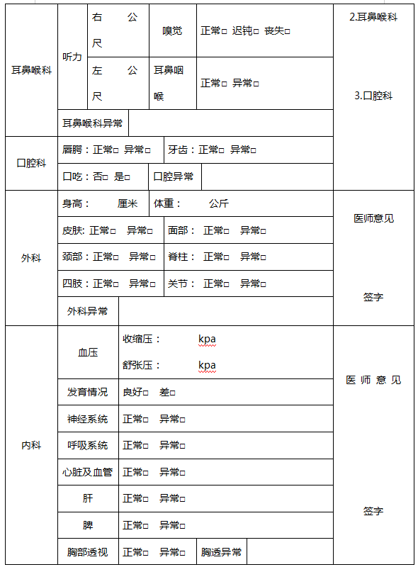 廣東專升本體檢表