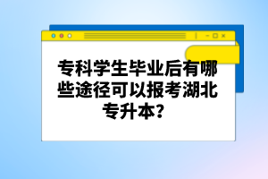 專(zhuān)科學(xué)生畢業(yè)后有哪些途徑可以報(bào)考湖北專(zhuān)升本？