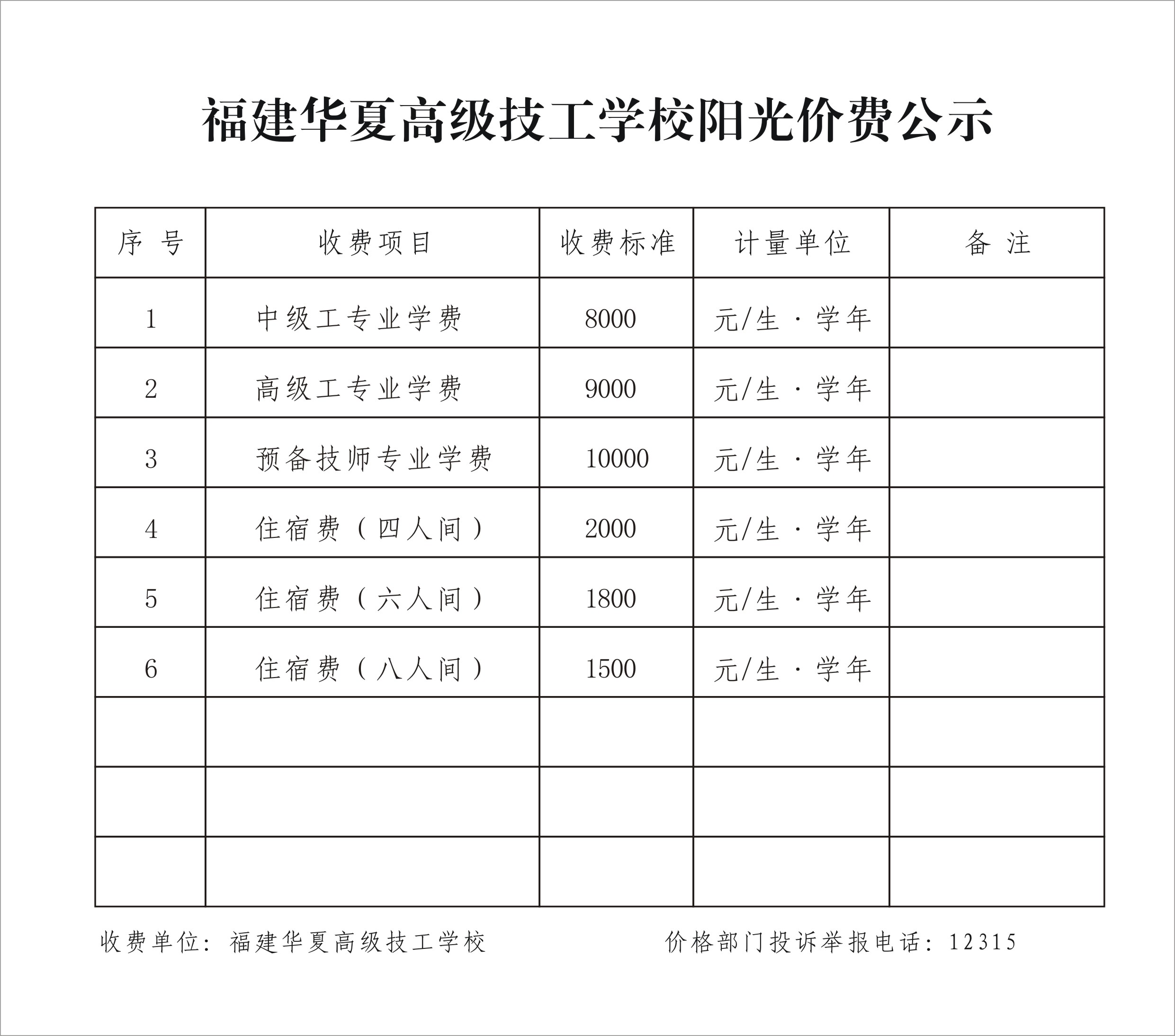 福建華夏高級技工學(xué)校收費標(biāo)準